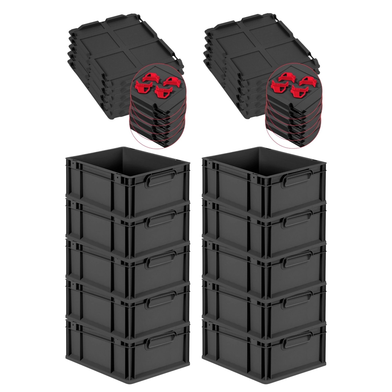 PROREGAL SuperSparSet 10x Eurobox Nextgen Grip Mit Auflagedeckel Und Roten günstig online kaufen