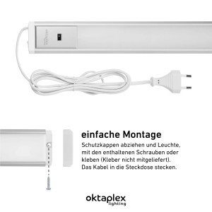 Oktaplex Riva LED Unterbauleuchte Dimmbar mit Sensor 120cm Aluminium 4000K Neutralweiß mit Schalter