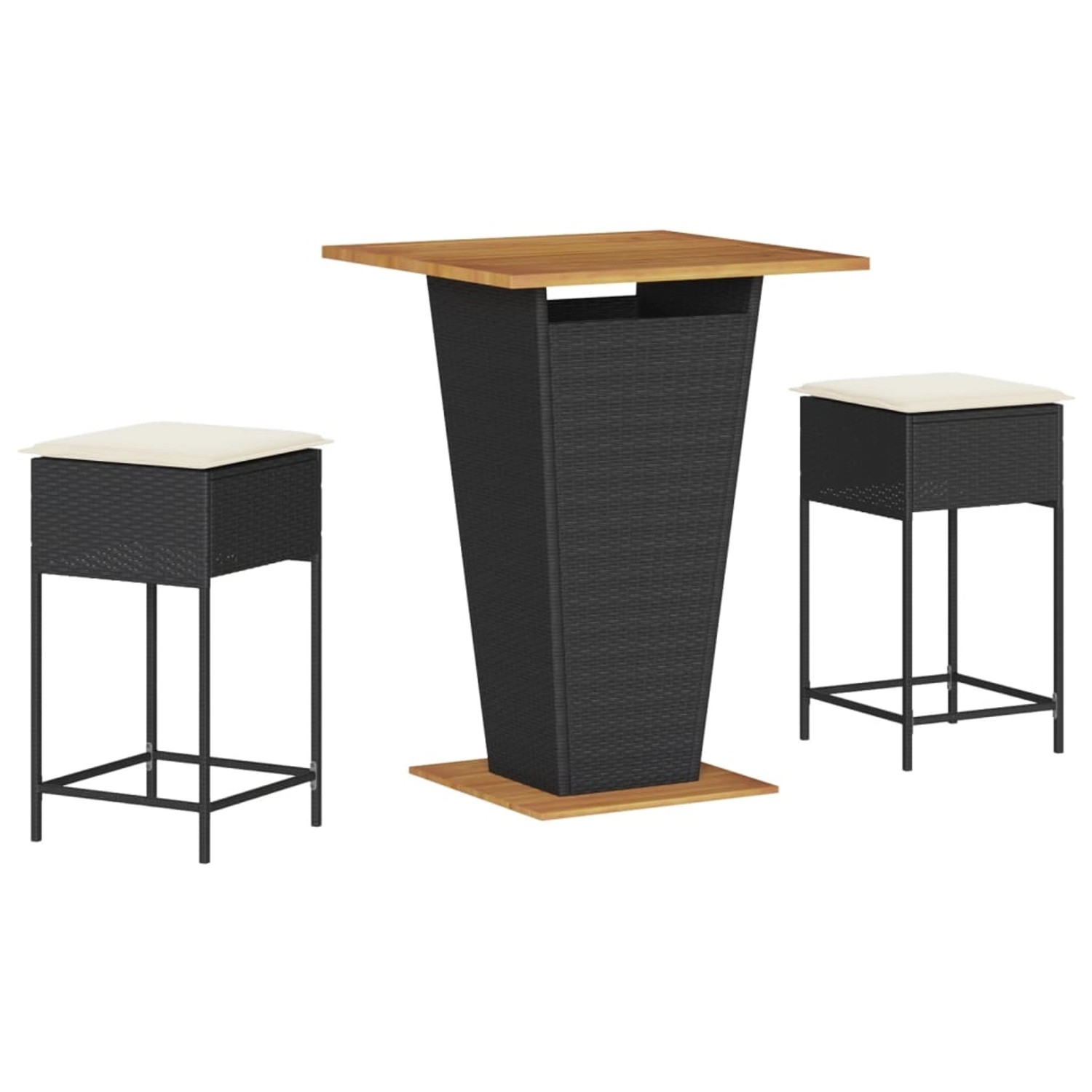 vidaXL 3-Tlg Gartenbar-Set mit Kissen Schwarz Poly Rattan 3261480