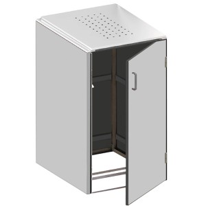 Mülltonnenbox Binto HPL Grau mit Edelstahl-Deckel, 1er Box mit offener Tür.