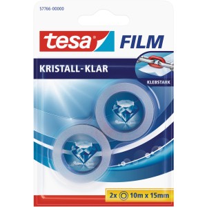 Tesa Film Kristall-Klar, 2 Rollen transparentes Klebeband, 10 m x 15 mm.
