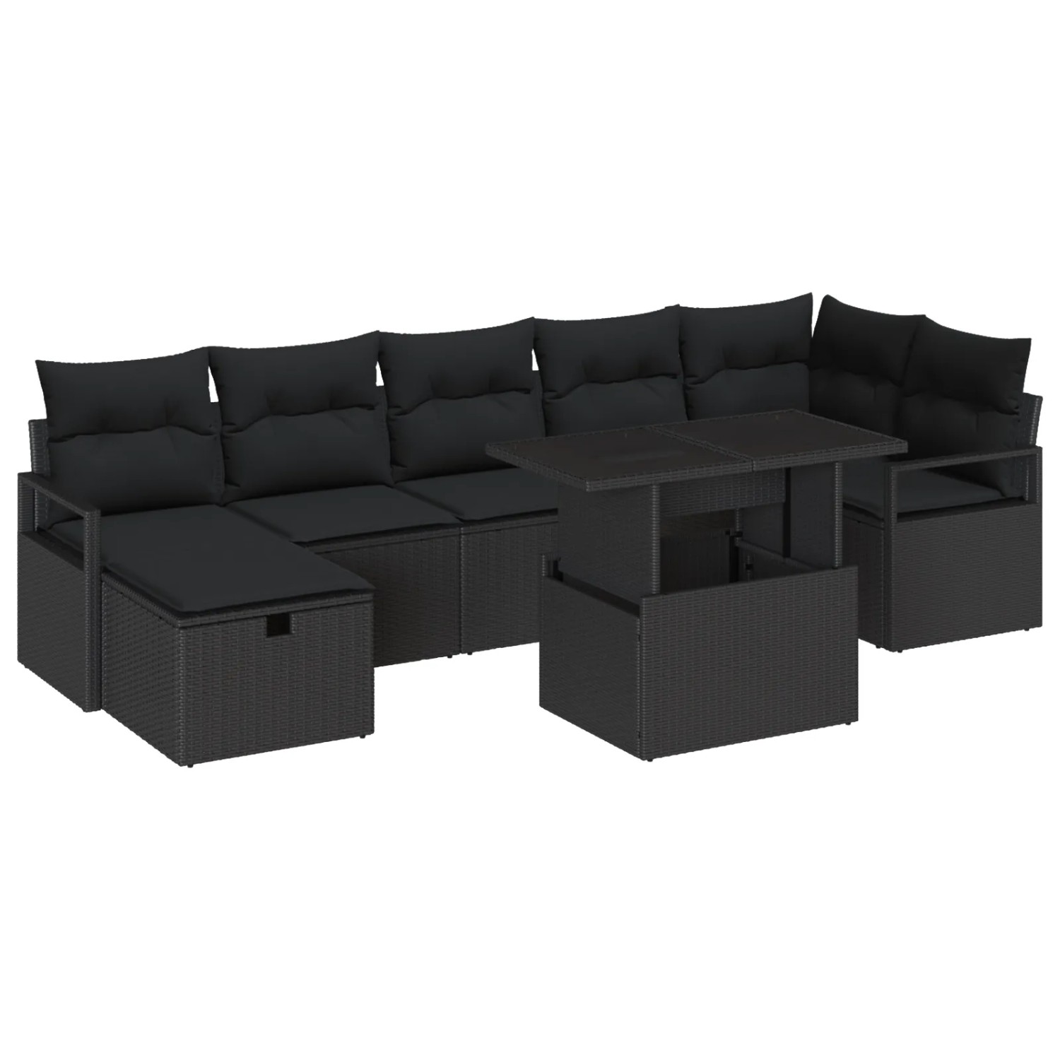 vidaXL 8-Teiliges Garten Sofa Set mit Kissen Schwarz Poly Rattan 3361142