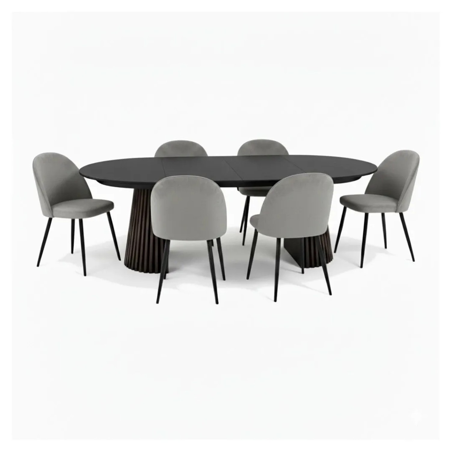 ebuy24 Tokyo Essgruppe Esstisch Schwarz 6 Stühle Aus Grauem Velours