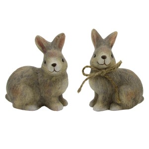 2 braune Keramik-Hasen (7,2 cm) als Osterdeko, 2-fach sortiert. Zufällige Auswahl.