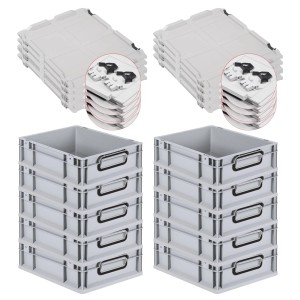 PROREGAL SuperSparSet 10x Eurobox Nextgen Color Mit Scharnierdeckel HxBxT 12x30x40cm 11 Liter Grau Griffe Schwarz Geschlossen Eurobehälter