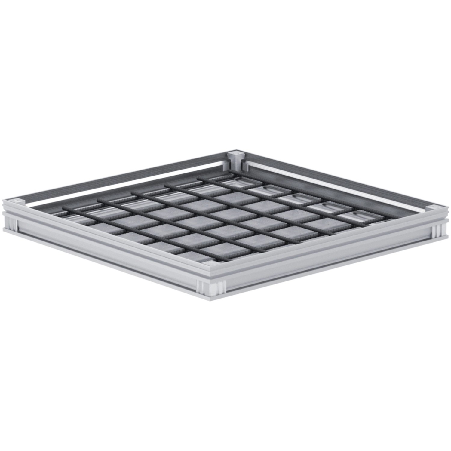 ACO Schachtabdeckung FI 2.0 Flex B125 aus Aluminium, 750x600 mm, für Drainage und Grundwasserschutz.