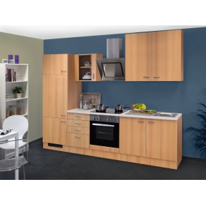 Flex-Well Küchenzeile Classic Nano 270 cm in Buche Nachbildung mit E-Geräten.