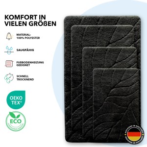Schwarze Karat Badematten Maris mit Blattmuster, verschiedene Größen.