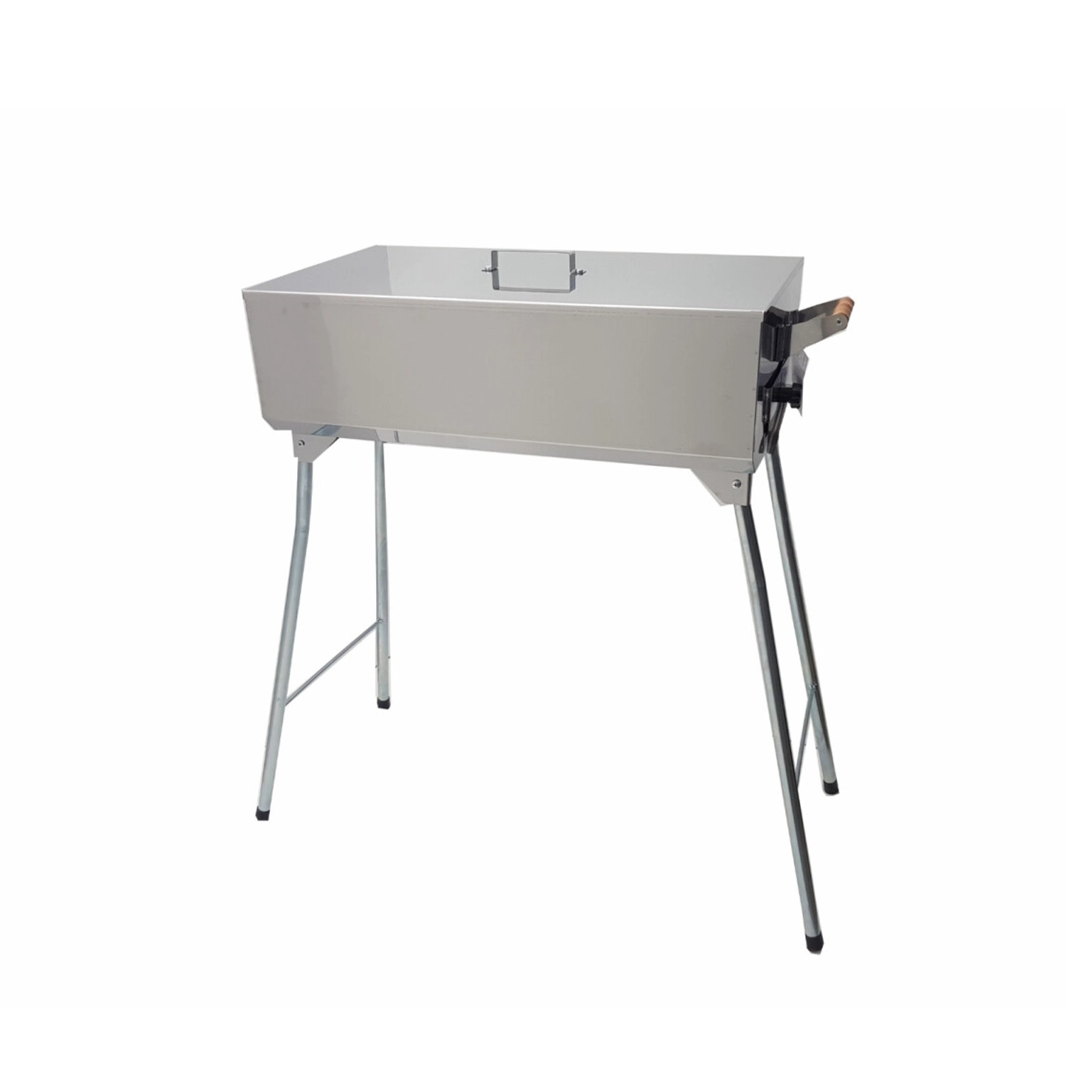 Schaschlikgrill Astana Deluxe aus Edelstahl mit Grillrost und Ablage für Grillabende.