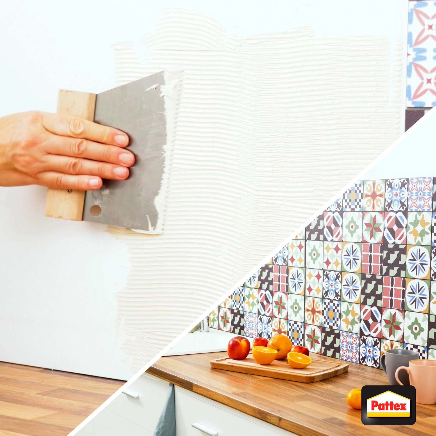 Auftragen von Pattex Teppichkleber auf eine Wand mit einer Spachtel. Geeignet für Teppich und PVC Böden.