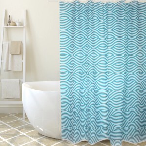 MSV Duschvorhang Wave, blau-weiß, 180x200 cm, Polyester, mit Wellenmuster.