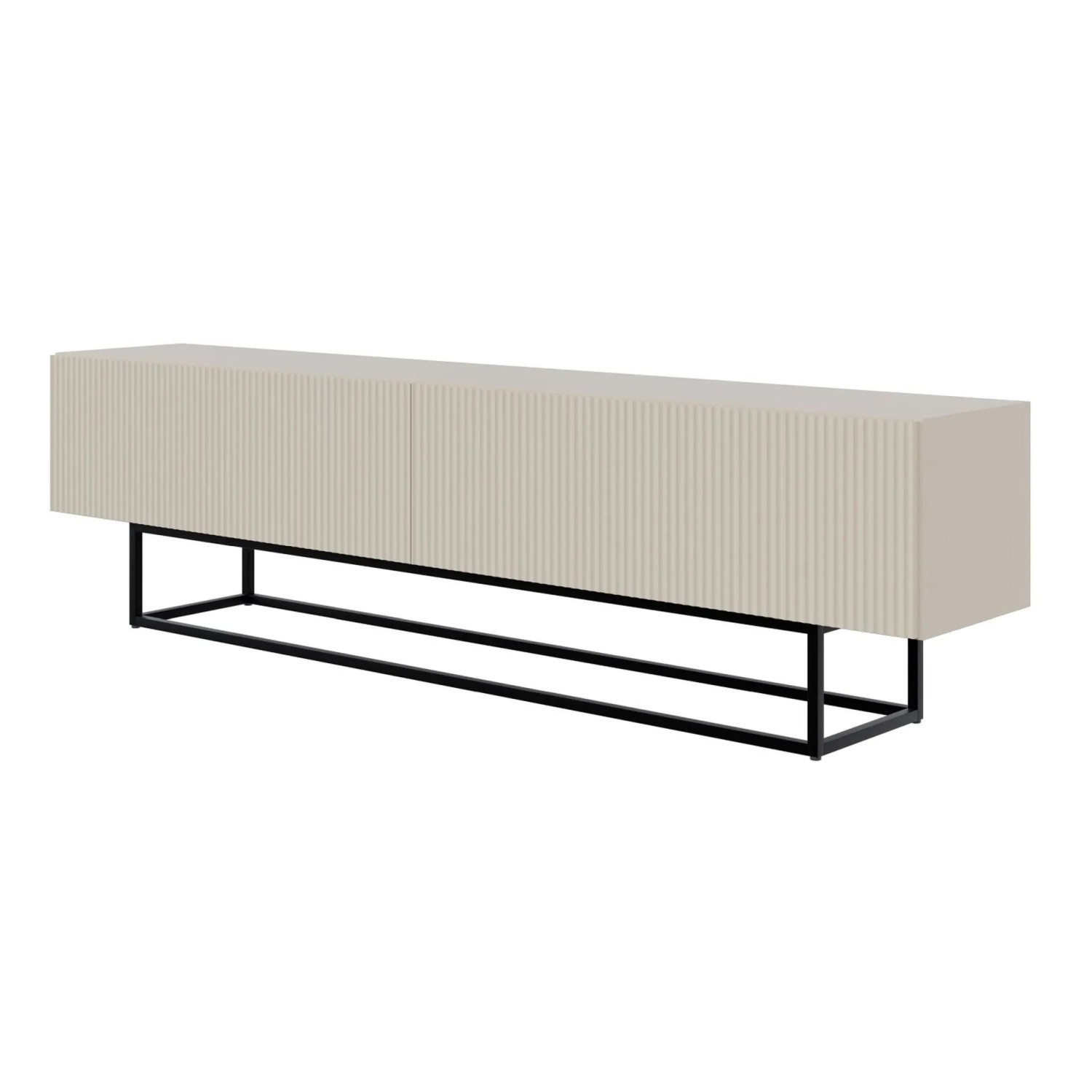 Selsey TV-Lowboard Veldio mit Lamellenfront 175 cm Greige mit Schwarzem Gestell
