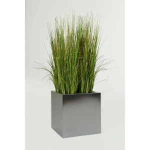 Vivanno Block Pflanztopf, 40x40x40 cm, Edelstahl gebürstet, mit Bepflanzung.