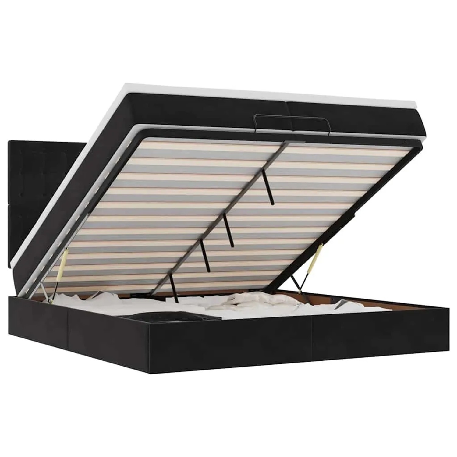 vidaXL Ottoman-Bett mit Matratzen und LEDs Schwarz 200x200 cm Samt 3314488