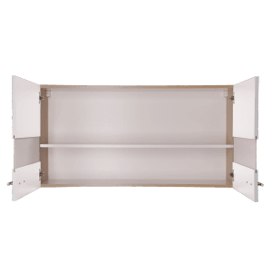 Offener Respekta Oberschrank Merle, 110 cm breit, weiße Fronten mit Glaseinsatz, inklusive Einlegeboden.