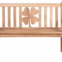 Gartenbank Kleeblatt aus Teakholz, robust und mit abgerundeten Armlehnen. Motiv Kleeblatt im Rückenteil.