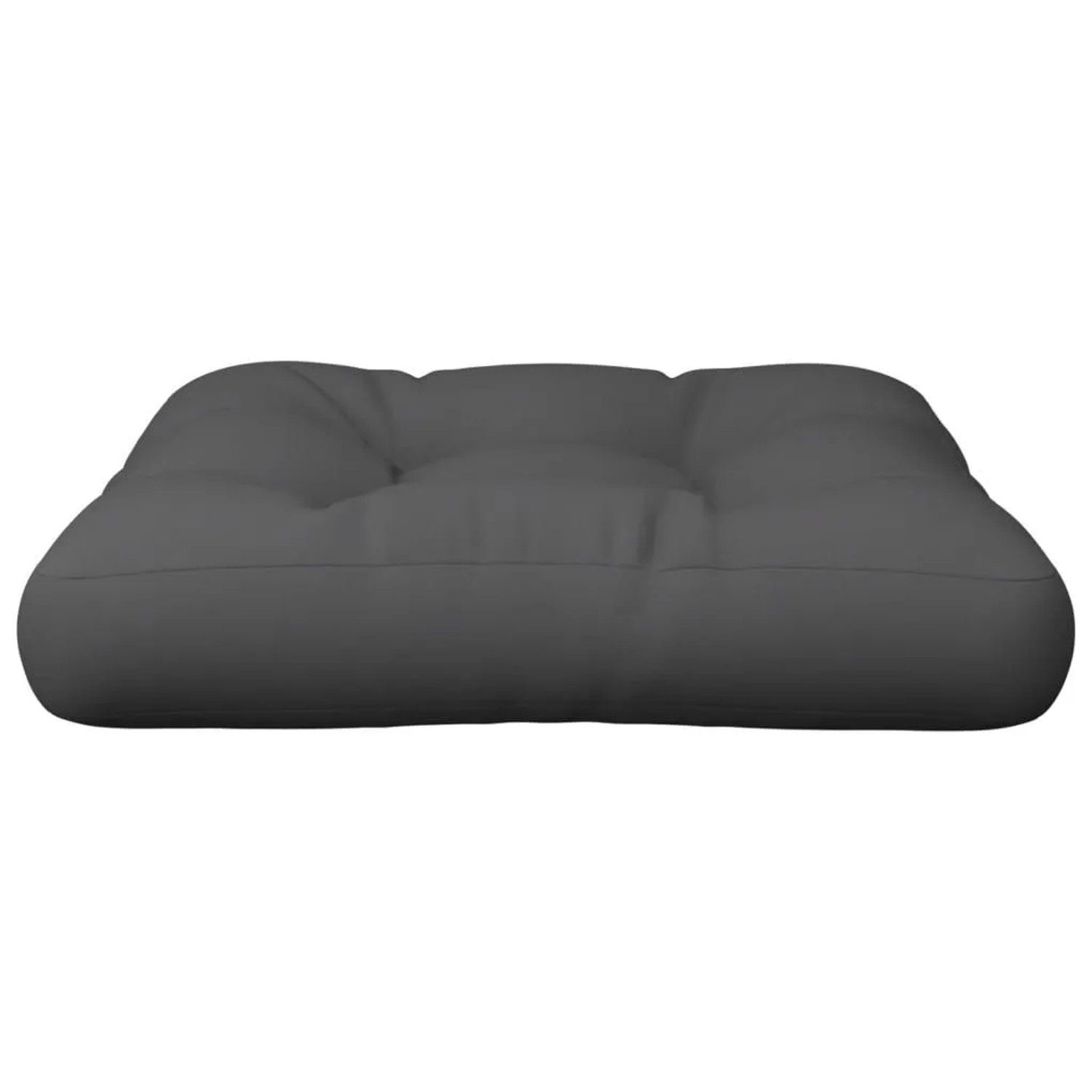 Anthrazitfarbenes Palettenkissen 60x60x12 cm aus Stoff, weich und getuftet. Perfekt als Sitzkissen für Gartenmöbel.