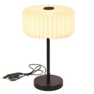 Vintage Nachttischlampe mit plissiertem Papierschirm, dunklem Metallsockel und Stiel. Ideal für Wohn- & Schlafzimmer.