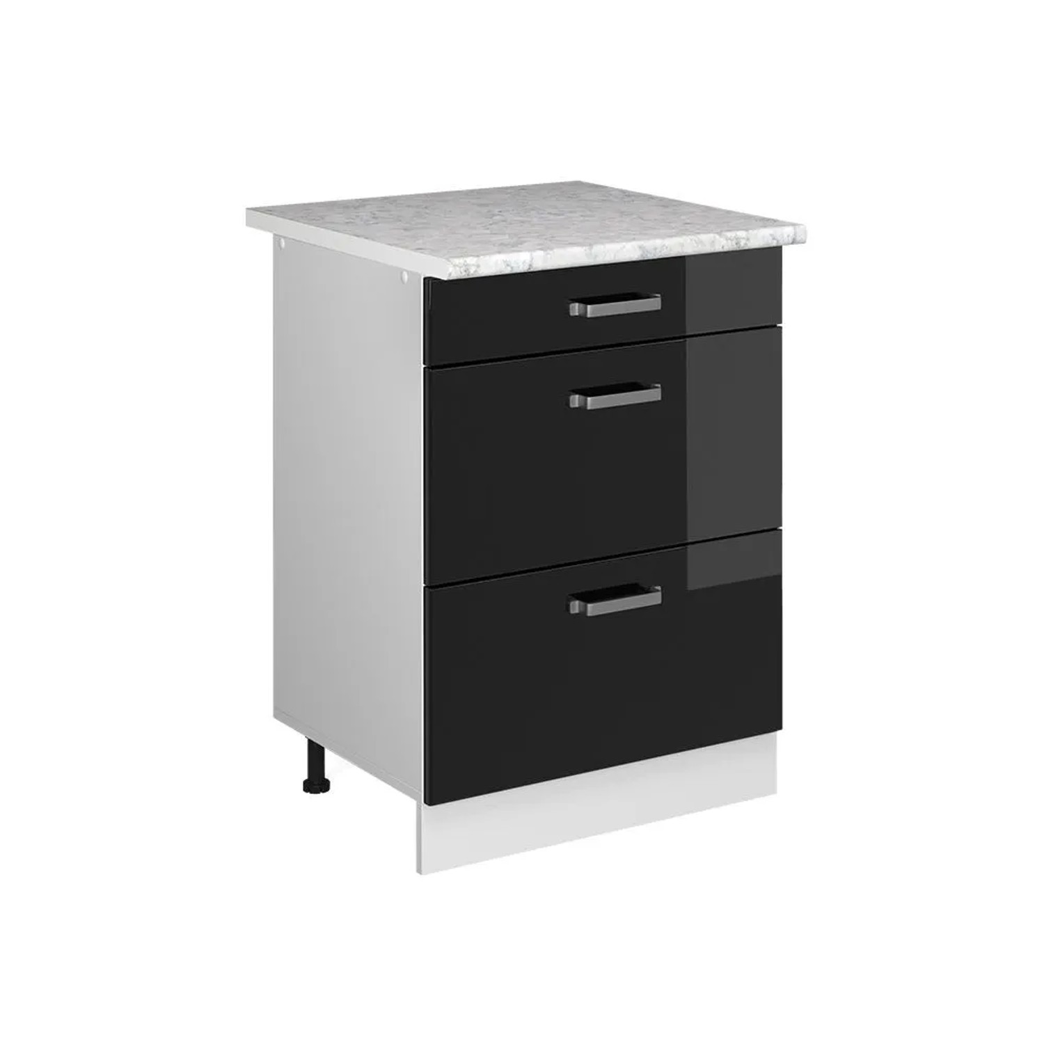 Vicco Küchenunterschrank R-Line Schwarz Hochglanz Weiß 60 cm mit Schubladen AP Marmor