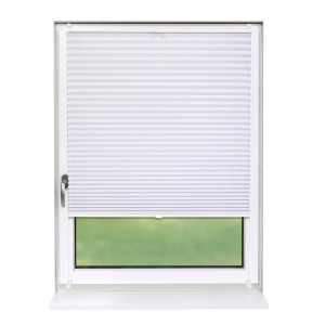 Weißes Deco-Raum Plissee Basic 65x150cm, blickdicht, ohne Bohren am Fensterrahmen.