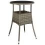 Grauer vidaXL Bistro-Tisch aus Rattan mit Glasplatte, Teil des 5-tlg. Gartenmöbel-Sets.