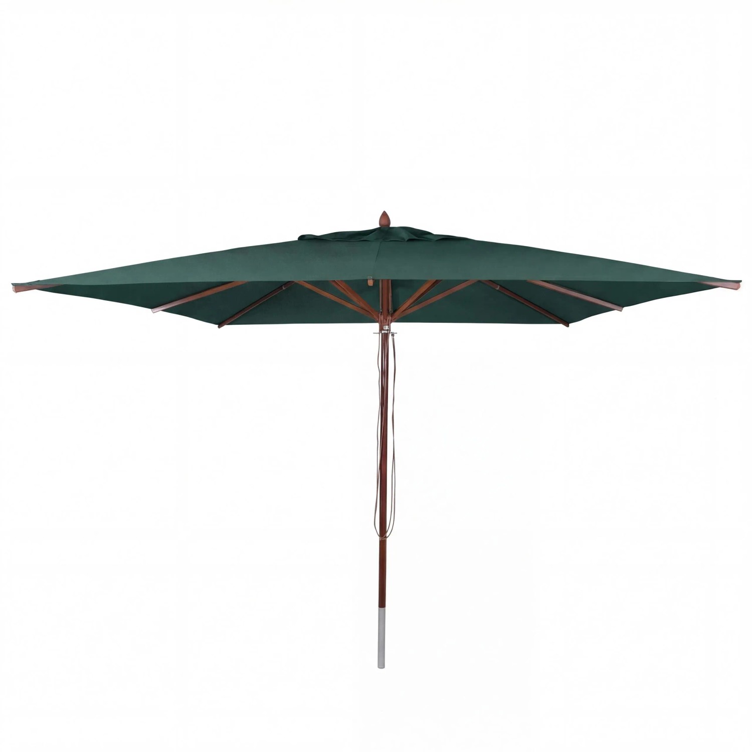 MCW Gastronomie Holz-Sonnenschirm C57b Polyester/Holz Eckig 4x4m Seilzug Stoßsicher Dunkelgrün