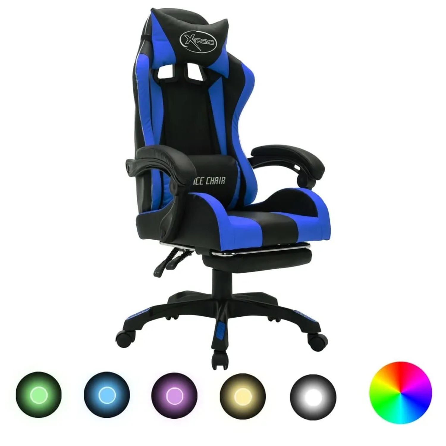 vidaXL Gaming-Stuhl mit RGB LED-Leuchten Blau und Schwarz Kunstleder 288006 günstig online kaufen