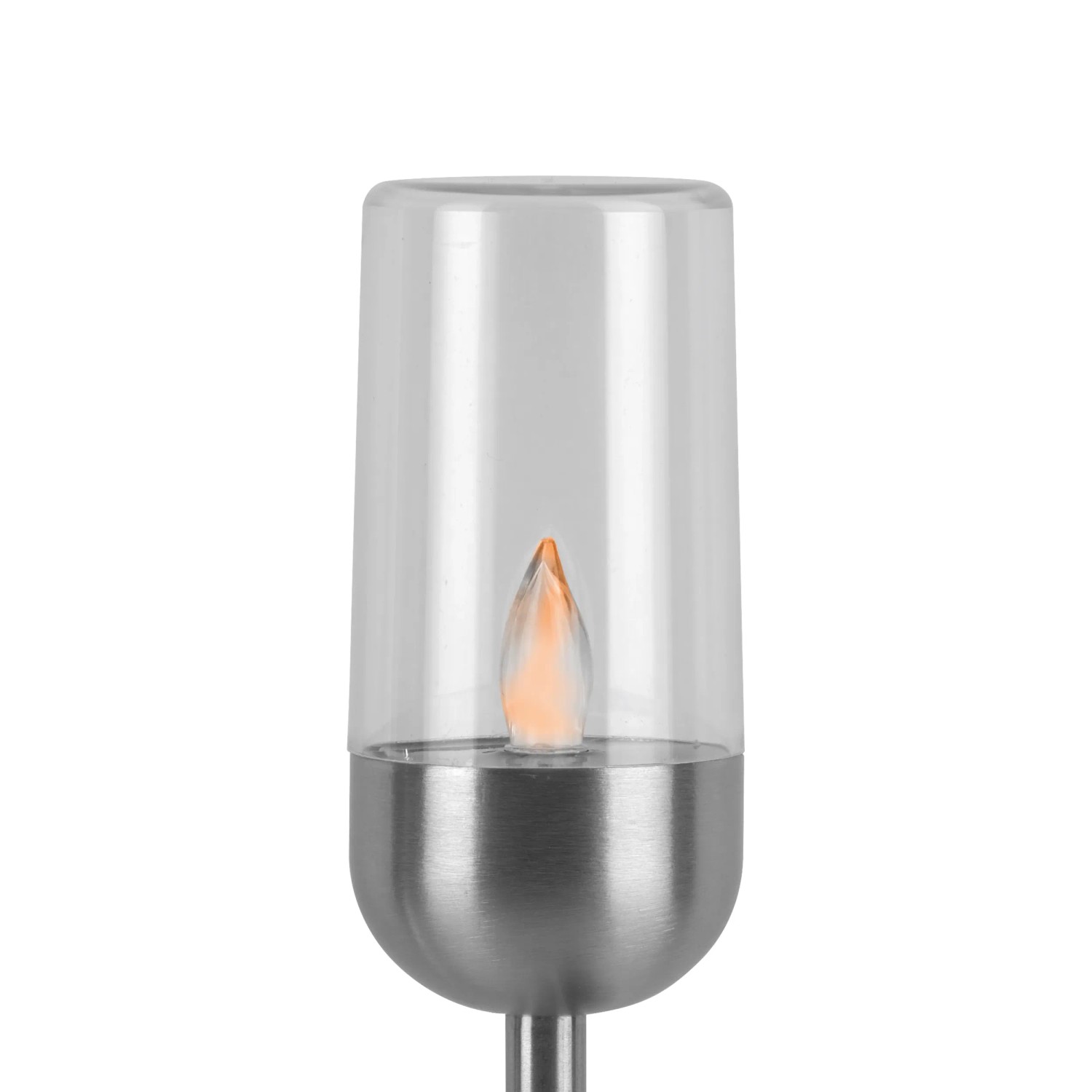 LED-Solarspieß Kerze, Edelstahl, 3er-Set für stimmungsvolle Gartenbeleuchtung.