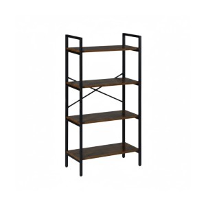 Bücherregal Industrial-Stil, schwarz-braun, Metallrahmen, 4 Holzoptik-Fächer. Vielseitiges Standregal für Wohnzimmer, Büro.