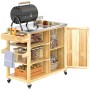 Outsunny Grillwagen aus Stahl und Holz mit Grill, Ablagen und Rollen.