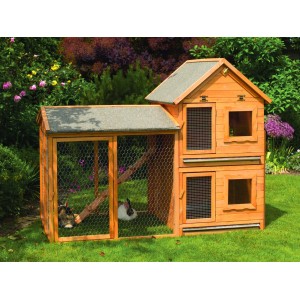 Promadino Kleintiervilla Maxi mit Freilaufgehege im Garten, Kiefernholz, für Nager.