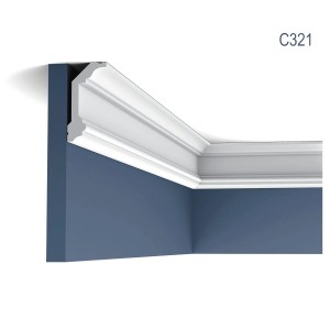 Weiße ORAC DECOR C321 LUXXUS Eckleiste als Zierprofil an Wand und Decke.
