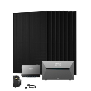 Anker SOLIX Balkonkraftwerk Speicher-Set mit 8 schwarzen Solarmodulen, Solarbank 3 E2700 Pro, Power Dock und Smart Meter.