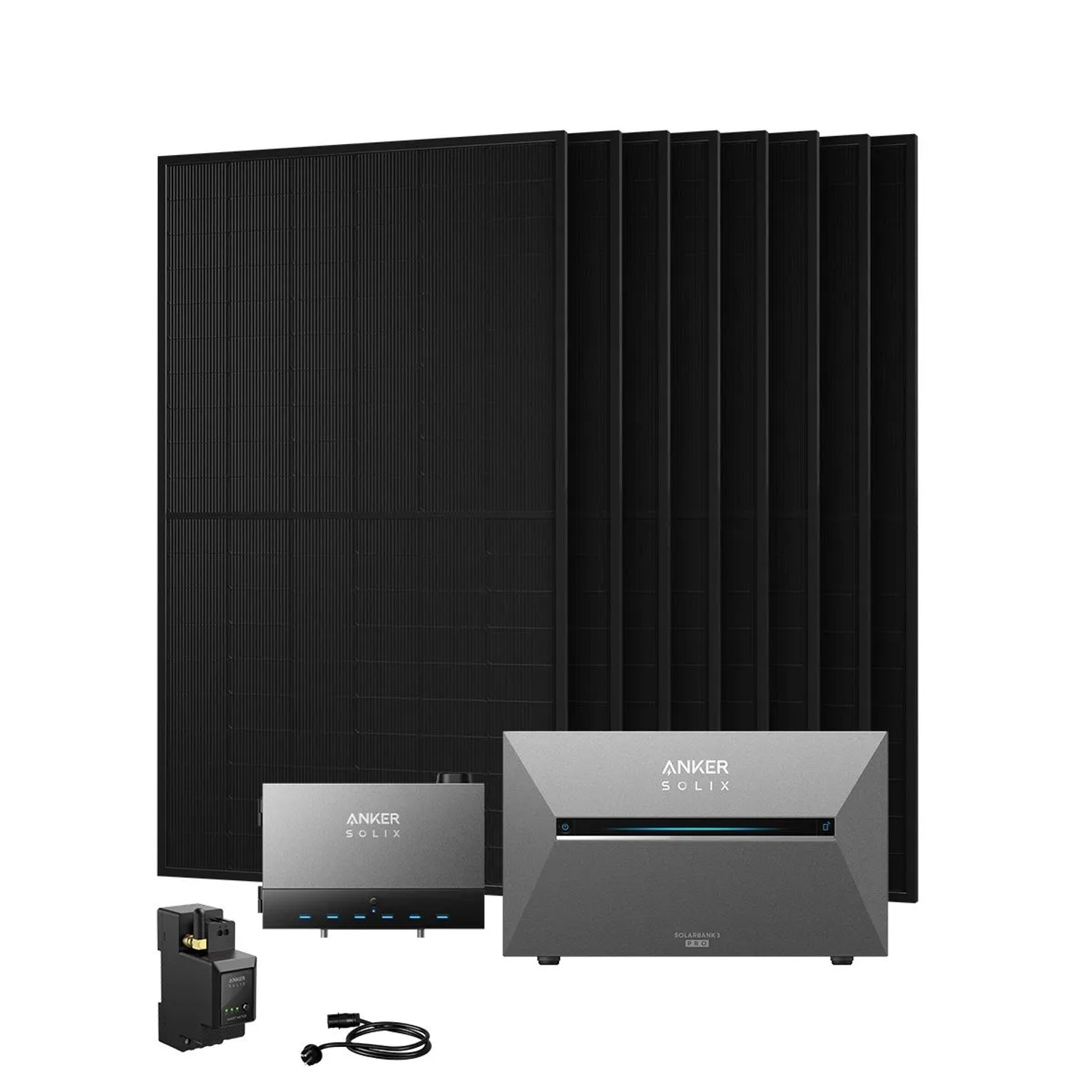 Anker SOLIX Balkonkraftwerk Speicher-Set 8 x 500 Wp Mit Solarbank 3 E2700 Pro, Power Dock und Smart Meter