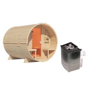 Karibu Fasssauna-Set "Talea XL" mit Ofen 9 kW Integriert inkl. Kabelzubehör
