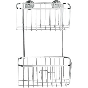 Wenko Power-Loc Wandregal Bovino mit 2 Etagen aus glänzendem Edelstahl.