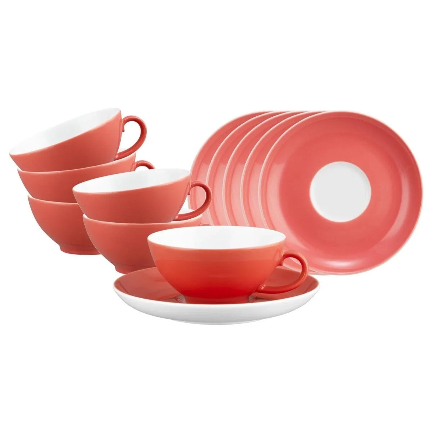 Seltmann Weiden Liberty Pure Colors Teetasse mit Untertasse 6er Set Flamingo Red