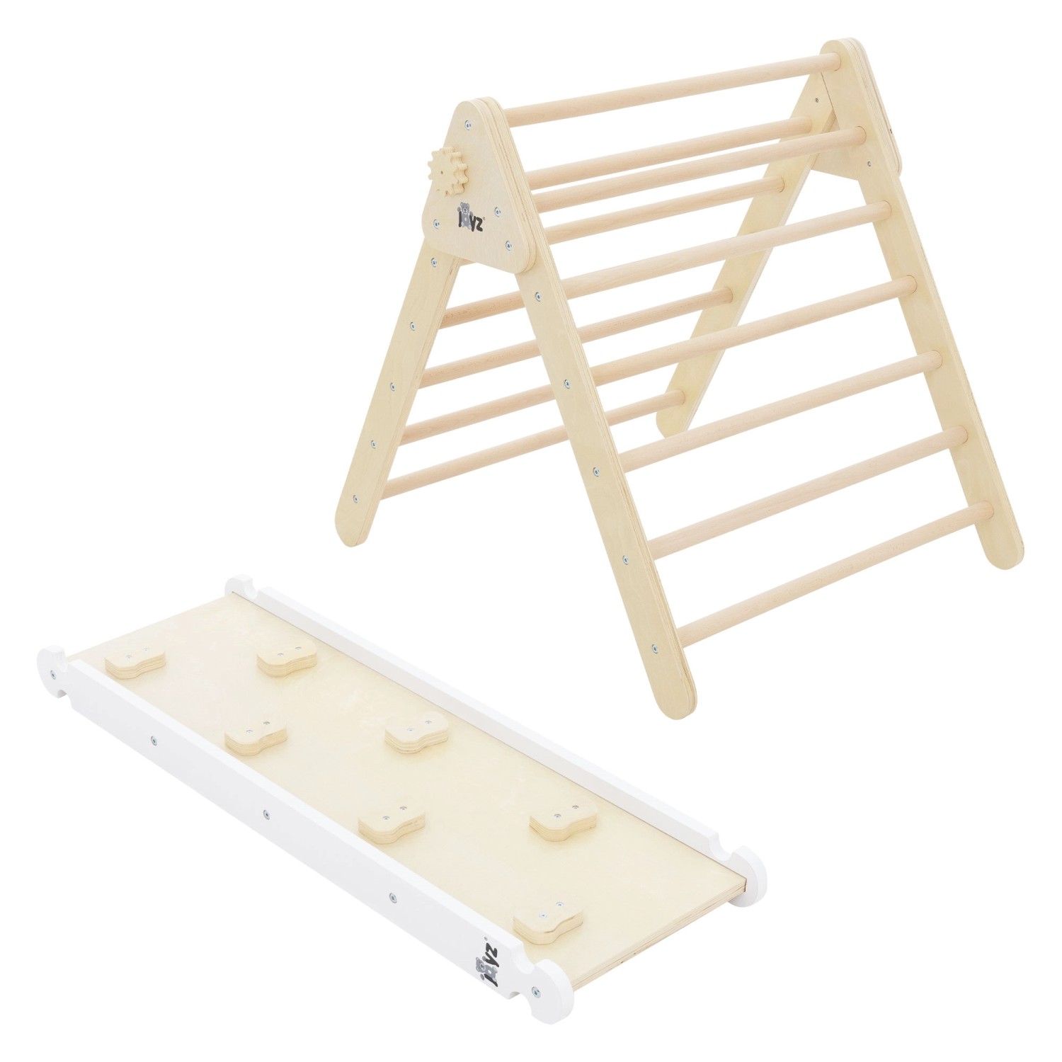 Joyz 2in1 Kletterdreieck mit Rutsche Natur-Weiß Holz Pikler Art Set für Kinder