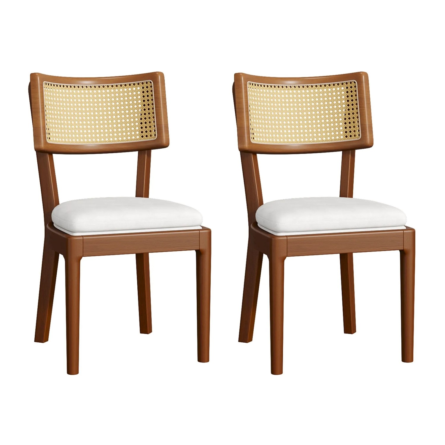 Merax Esszimmerstuhl Set 2 Stück Rattan Massivholz Nussbaum
