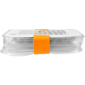 Calima Campinglaterne LED Solar, platzsparend verpackt mit orangem Band.