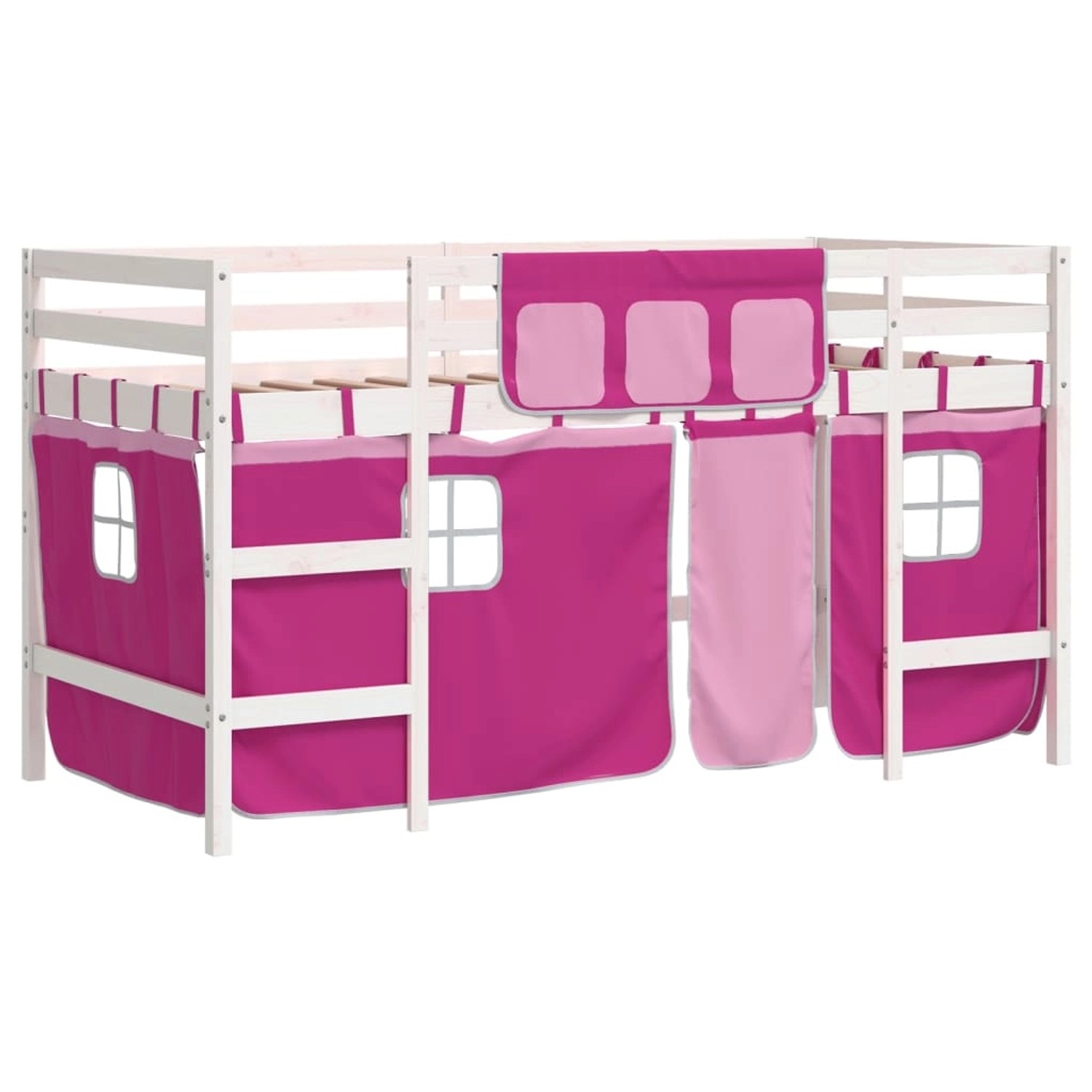 vidaXL Kinderbett Kinderhochbett mit Vorhängen Rosa 80x200 cm Massivholz Ki günstig online kaufen