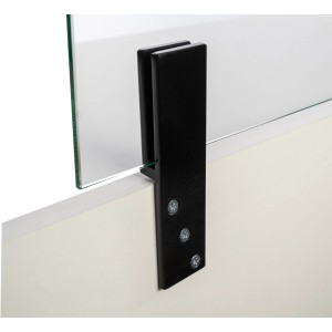 Schwarzer Thekenhalter für 6 mm ESG Glas, an Theke montiert, Teil der Hygieneschutz Kategorie.