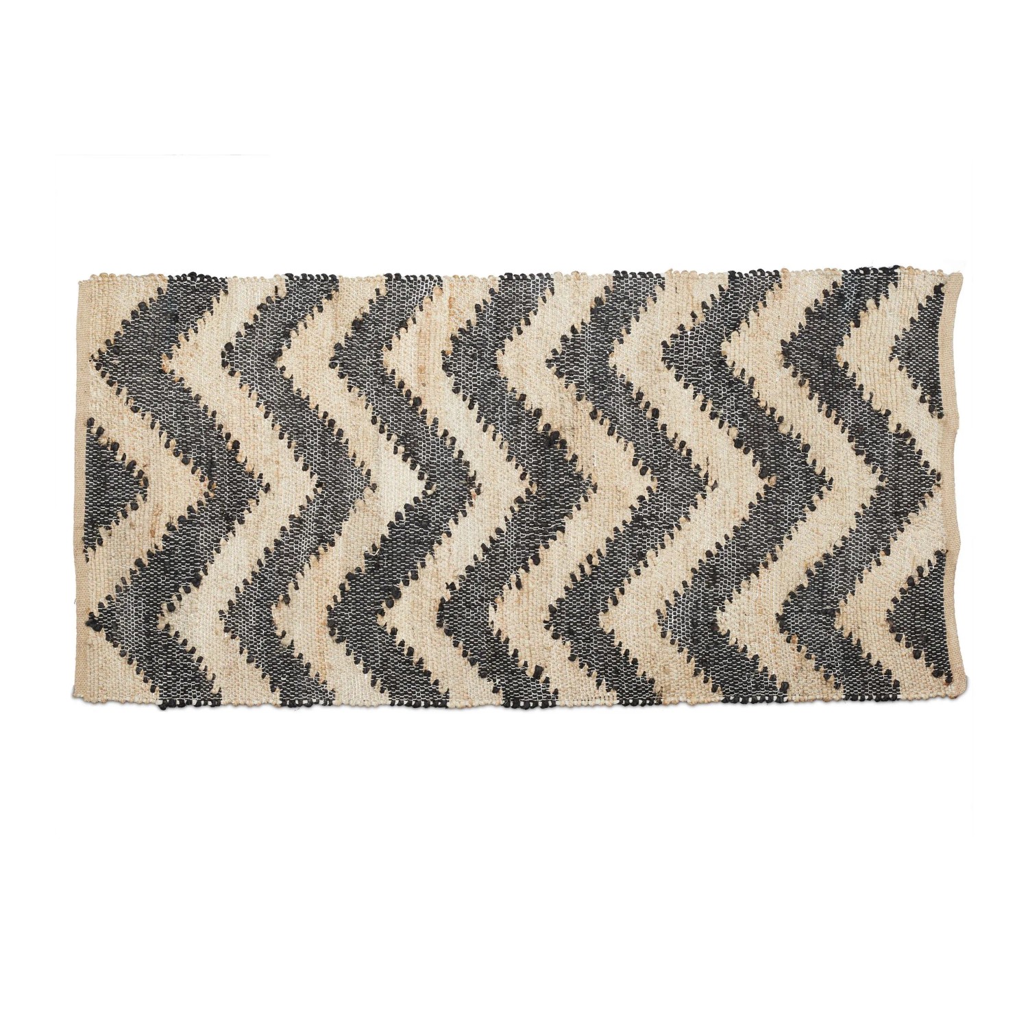 Relaxdays Teppichläufer Baumwolle Jute Beige Schwarz Rutschfest 70 cm x 140 cm 2,2 kg