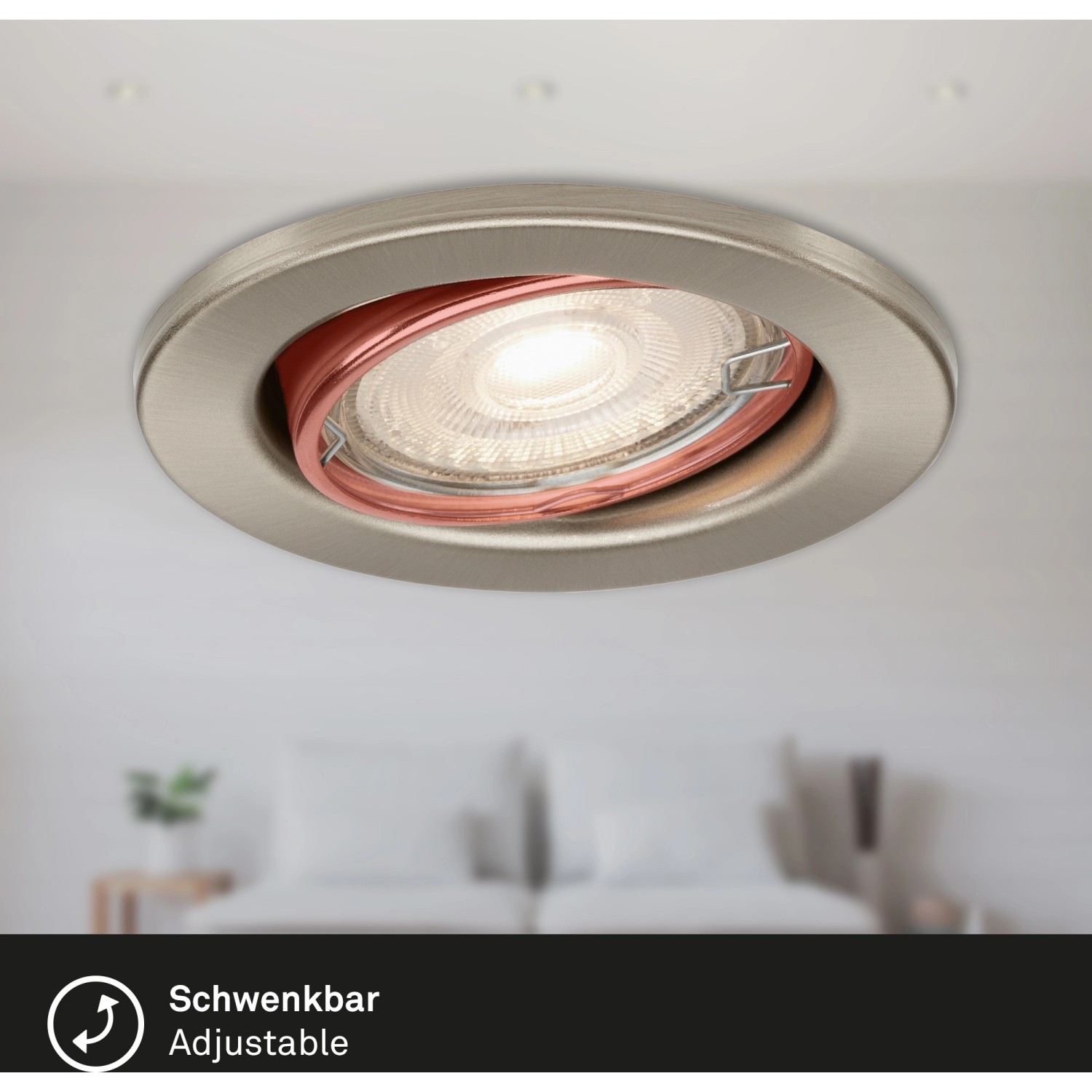 Briloner LED-Einbaustrahler in Nickel matt, runder Spot für Innenräume, schwenkbar.