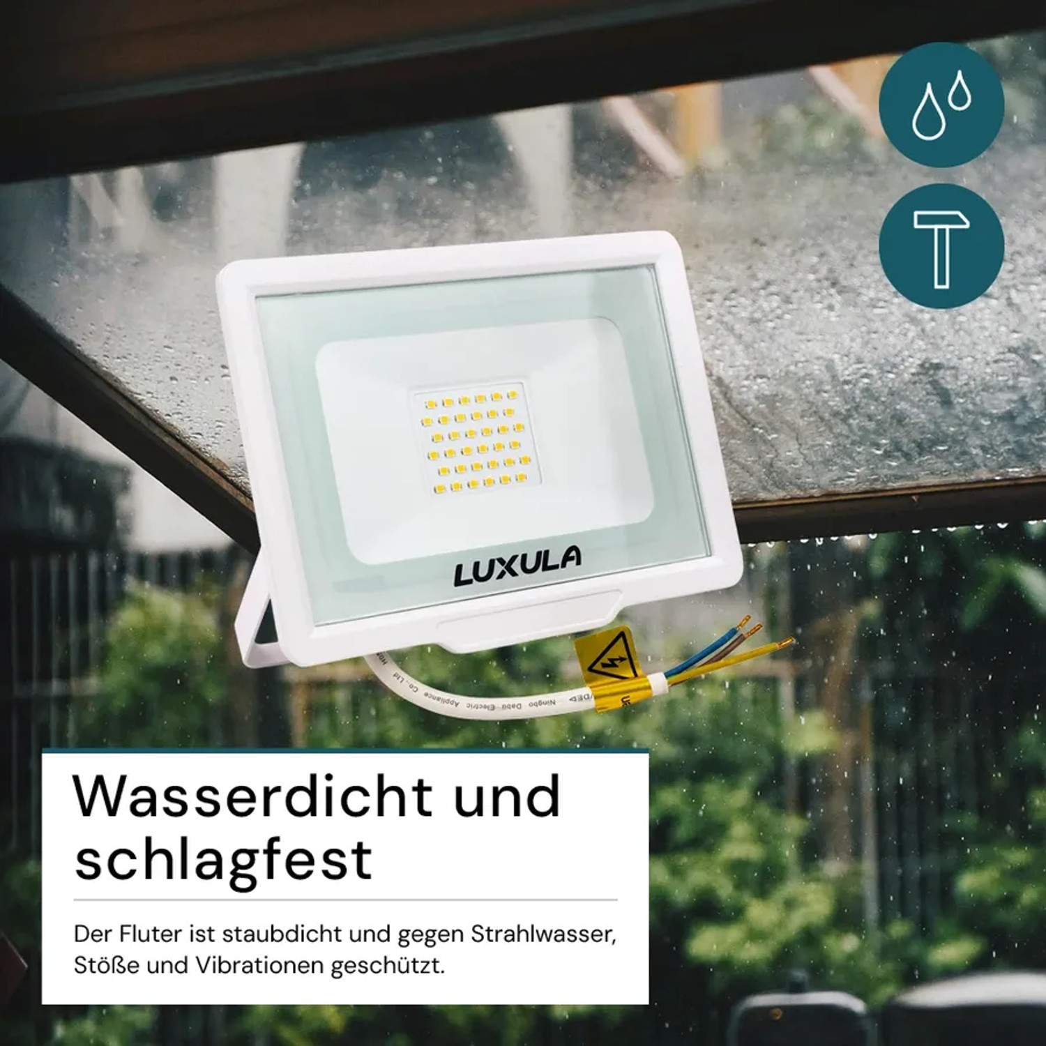 LUXULA LED-Außenstrahler, 30W, warmweiß, IP65, robust und wetterfest.