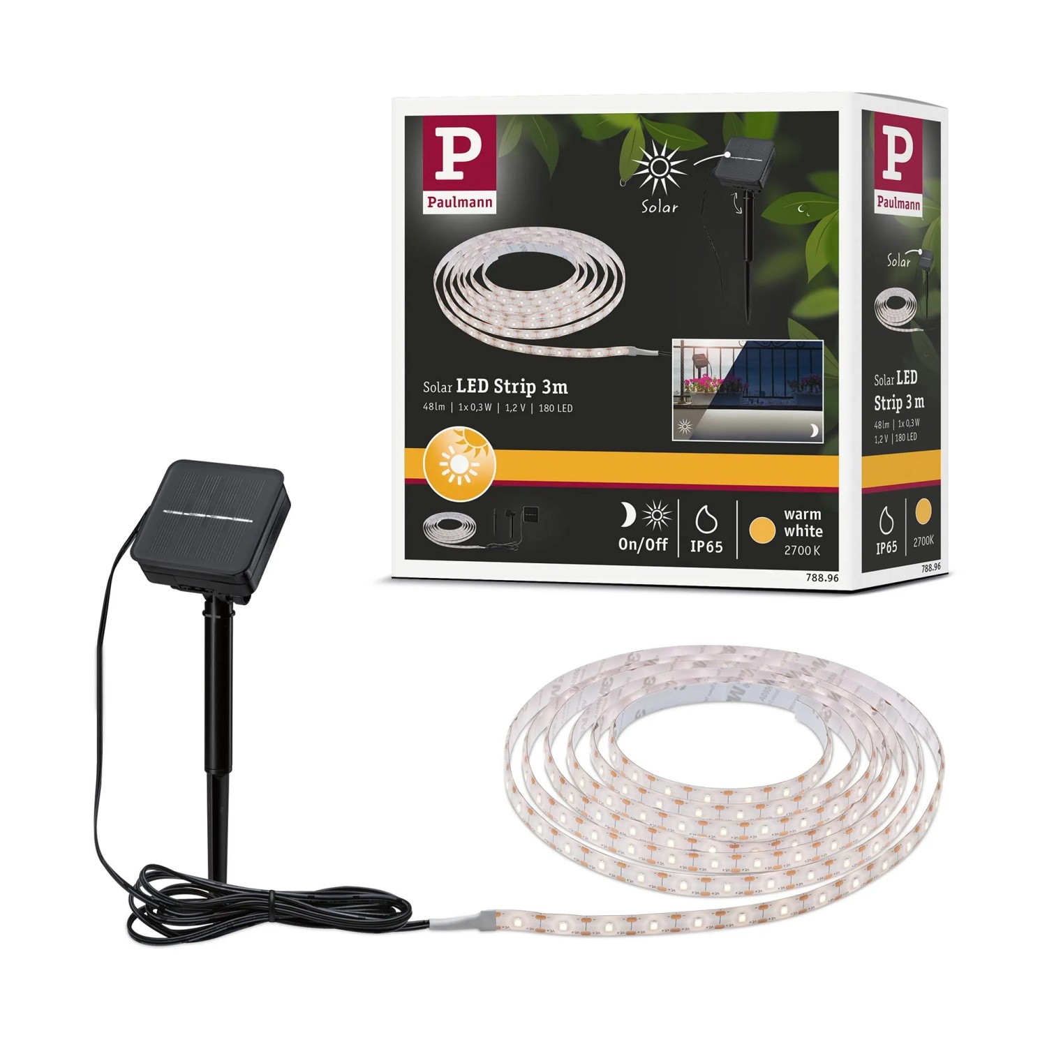 Paulmann Lampenzubehör Solar LED Stripe 3 m Schwarz Warmweiß IP44