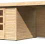 Karibu Holz-Gartenhaus Boras, unbehandelt, mit Flachdach und Anbau. Gartenhaus aus Holz.