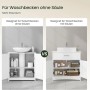 Weißer Waschbeckenunterschrank mit offenen Türen, viel Stauraum für Waschbecken ohne Säule, im Vergleich zu anderem Badschrank.