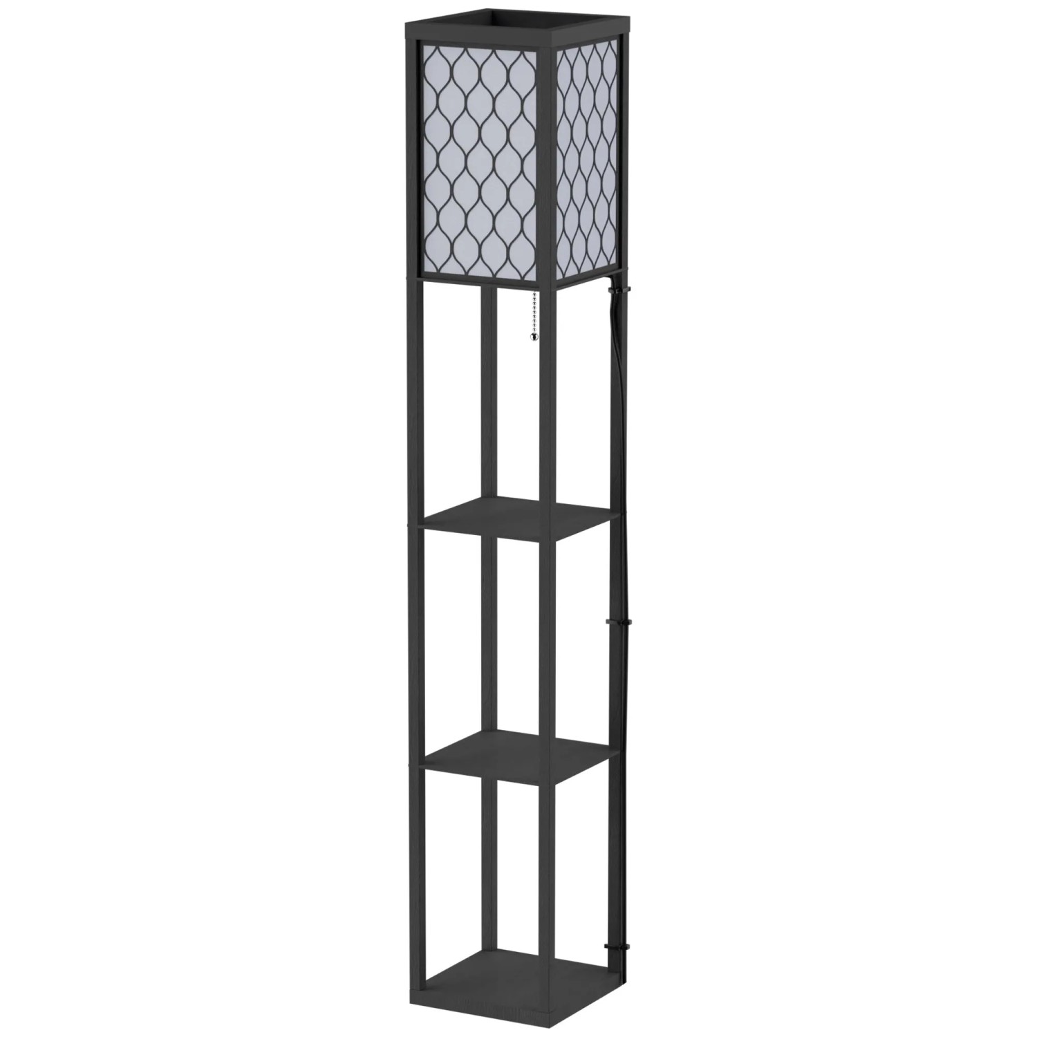 HOMCOM Stehleuchte mit Regalen E27 bis 40W Holz Schwarz 26 x 26 x 160 cm
