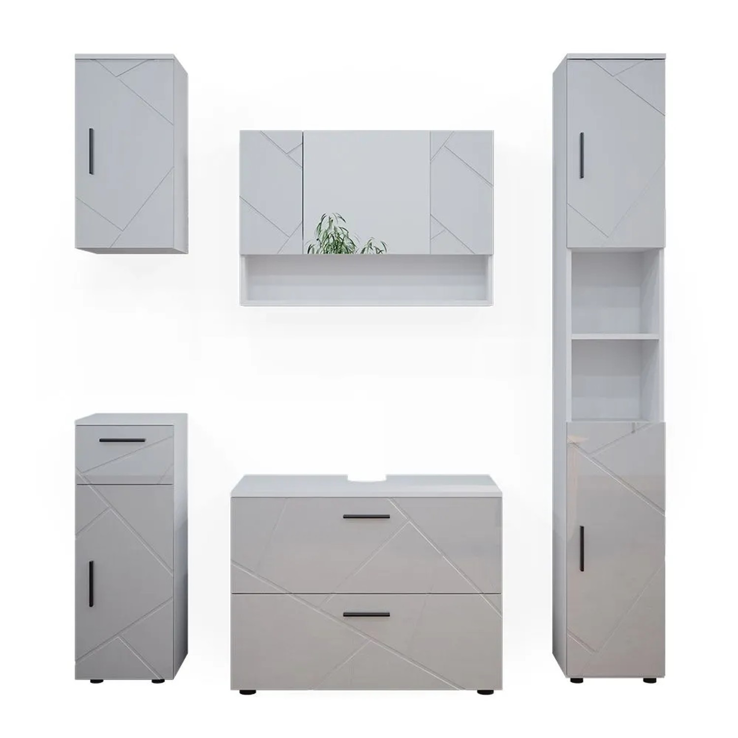 Vicco Badmöbel-Set Irma Weiß Hochglanz 80 x 59 5-teilig